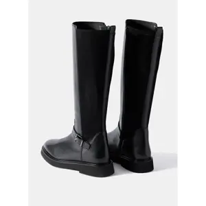 Mint Velvet Anya Black Leather Knee High Biker Boots